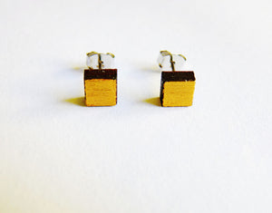 Small square studs - hand painted gold - jewellery - eco friendly - sustainable jewelry - jewelry - One Happy Leaf