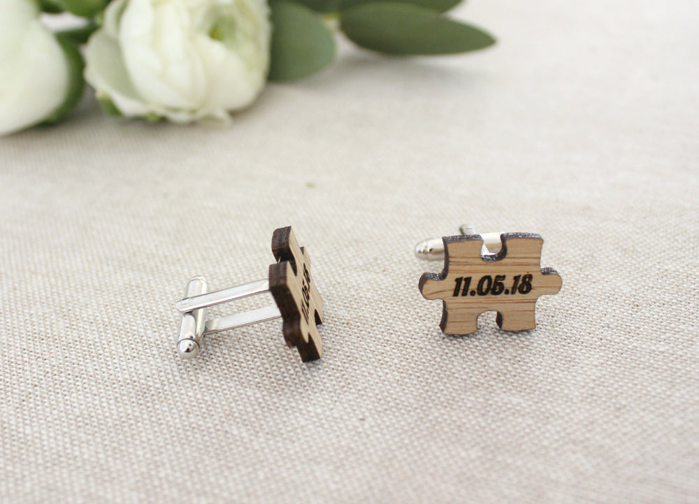 Personalised puzzle piece cufflinks - jewellery - eco friendly - sustainable jewelry - jewelry - One Happy Leaf
