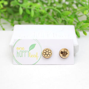 Bee and flower mismatched earrings