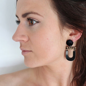 Black abstract dangle eco earrings Australia