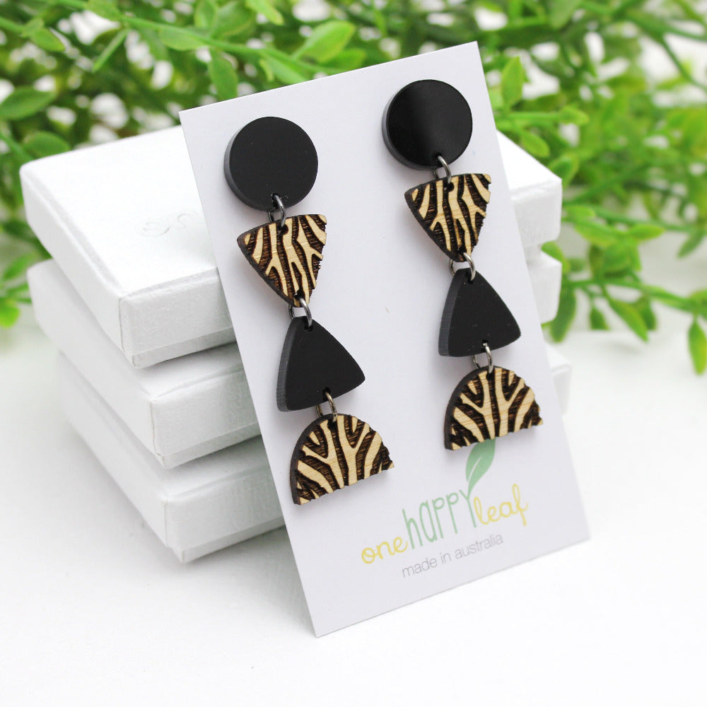 Black and wooden drop earring statement