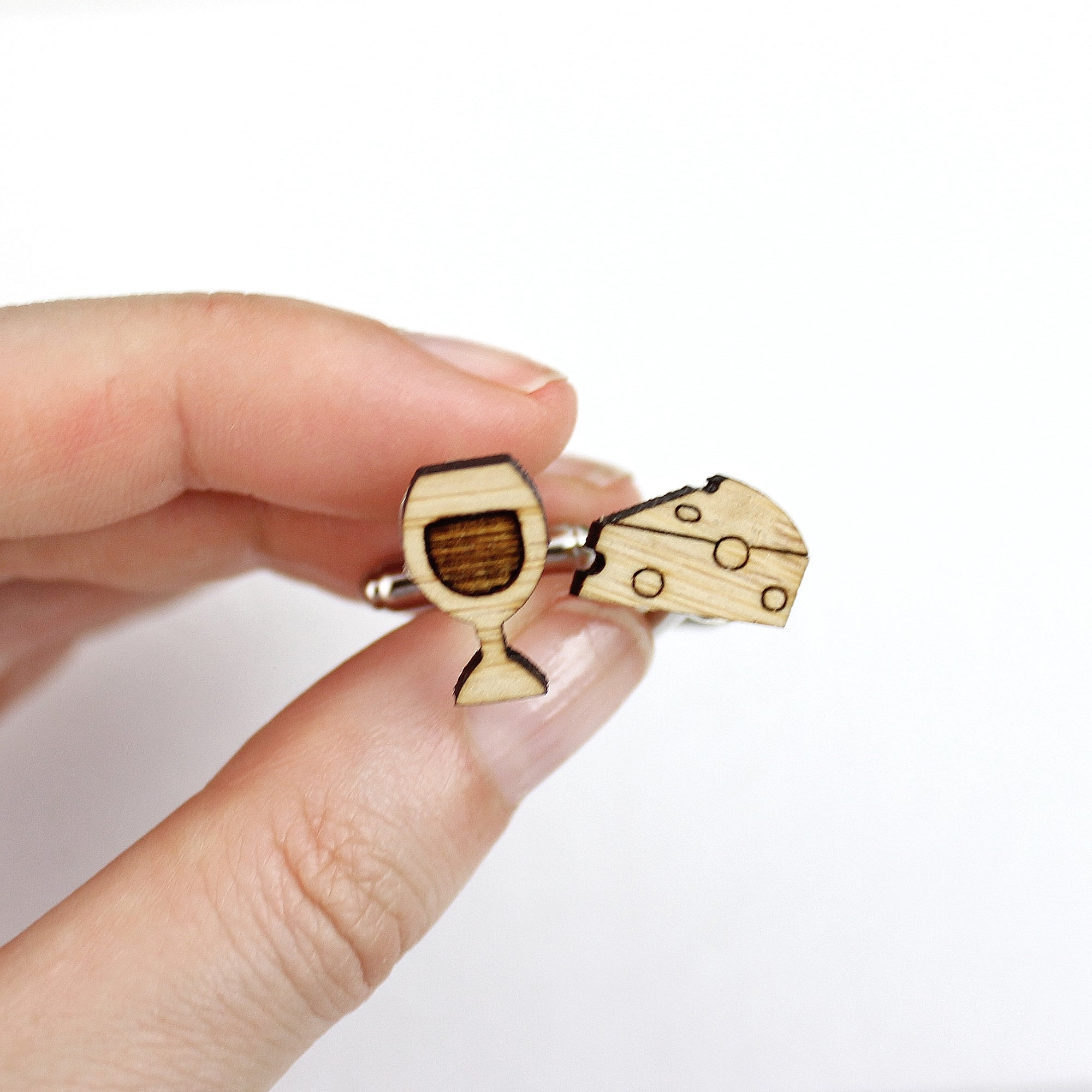 wine and cheese cufflinks, wine gift, gift for wooden anniversary, men