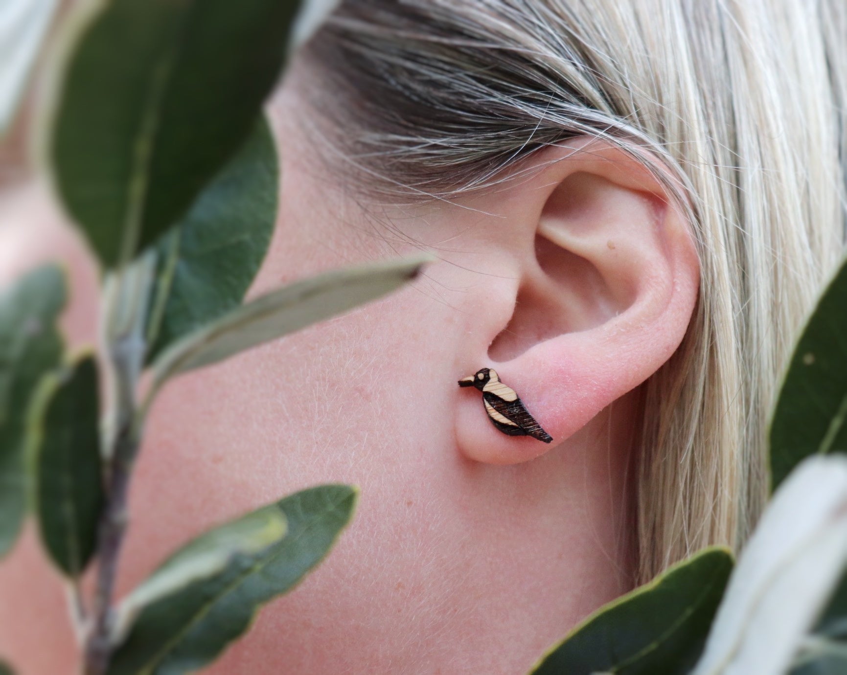 Magpie stud earrings Australian bird jewellery