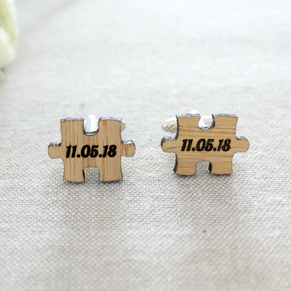 Personalised puzzle piece cufflinks - jewellery - eco friendly - sustainable jewelry - jewelry - One Happy Leaf