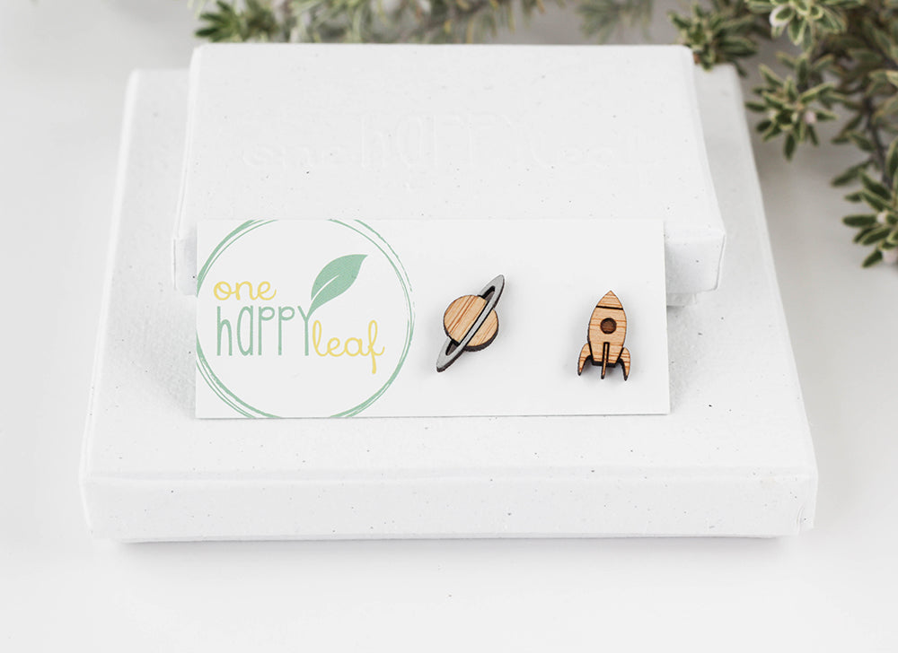 Planet and rocket ship earrings, mismatch earrings